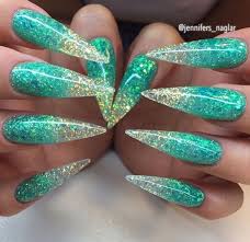 Black And Teal Stiletto Nails Glitter Teal And Pale Gold Stiletto Nails Nail Designs Glitter Teal Nails Blue Stiletto Nails
