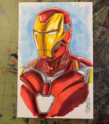 Iron Man warm up sketch. 5.5” x 8.5” pen/ink/marker #ironman #tonystark  #robertdowneyjr #rdj #mcu #marvelstudios #marvelcinematicuniverse #avengers  #avengersinfinitywar #avengersendgame #art #hodgesart #marvel