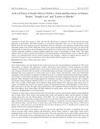 Pdf Echo Of Poesy In South Africa S Politics Form And Resistance In Dennis Brutus Simple Lust And Letters To Martha