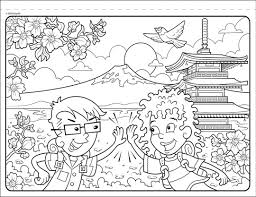 Color in this picture of a fall scarecrow and pumpkins and others with our library of online coloring pages. Colors Of The World Mount Fuji Sensoji Temple Crayola Com