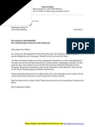 Ambele experiențe utilizează același formular email îmbunătățit, care este. Musterbewerbung Bewerbung Als Haushaltshilfe Job