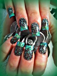 Acrylic Black And Teal Nails Pin By Stephanie Gil On Nails Teal Acrylic Nails Pretty Nails Classy Pretty Nail Designs
