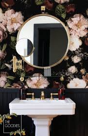 Black And White Floral Wallpaper Bathroom Dark Blossom Wallpaper Large Floral Print Vintage Floral Etsy Vintage Floral Wallpapers Floral Bathroom Bathroom Wallpaper