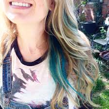 Long Blonde Wavy Blue Teal Green Peekaboo Hair Style Peekaboo Hair Blonde And Blue Hair Teal Hair