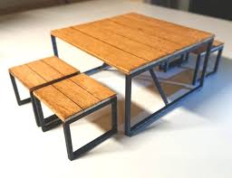 Miniature Animal Crossing Inspired Ironwood Dining Table With Chairs 1 12 Scale For Dollhouses Dining Table Chairs Miniature Animals Dining Table