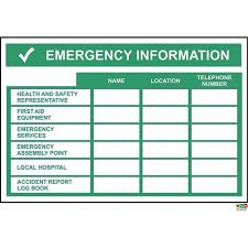 First Aid Signs Health And Safety Contact Number Chart