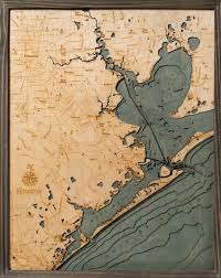 Houston And Galveston 3 D Nautical Wood Chart 24 5 X 31 Driftwood Grey Frame