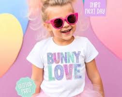 Bunny Love Glitter Print Shirt for Easter Shirt, Cute Easter Tshirt for Women, Easter Sweatshirt, Trendy Easter Shirt, Kids Easter Shirt