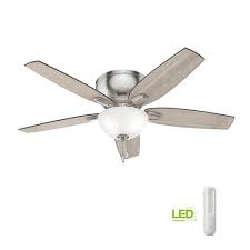 Hunter Oberlin 52 In Led Indoor Brushed Nickel Ceiling Fan Bundled With Hunter Handheld Remote Control 53046r Brushed Nickel Ceiling Fan Ceiling Fan Flush Mount Ceiling Fan