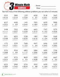 3 Minute Math Drill Addition Worksheet Education Com Math Addition Worksheets 3rd Grade Math Worksheets Math Worksheets