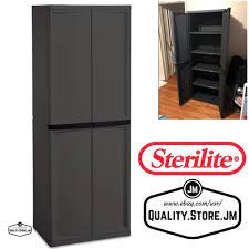 Garage Storage Cabinets Floor Utility New Home Plastic Organizer 4 Shelf 2 Doors Home Amp Garden Tools T Storage Cabinets Shelves Garage Storage Cabinets