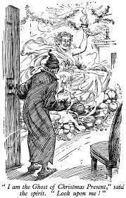 Print and colour santa claus with elves and reindeer, christmas trees with decorations and gifts. Grandma S Graphics Dickens A Christmas Carol