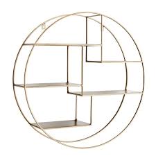 Round gold metal wall shelf with hooks. Round Brass Wall Shelf Posh Totty Designs