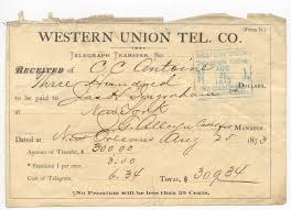 Money Transfer Form August 25 1873 Westernunion