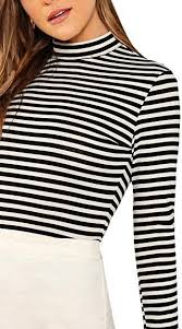 Black And White Striped Shirt Turtleneck Floerns Women S High Neck Long Sleeve Slim Fit Stretch Striped T Shirts Black And White Xs At Amazon Wo Stripe Tshirt High Neck Long Sleeve Striped Long Sleeve