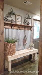 Corrugated Metal Wall Basement Entry Rustic Mudroom Stained Concrete Floor Mountain Lake Deco Farm House Living Room Rustic Farmhouse Entryway Home Decor