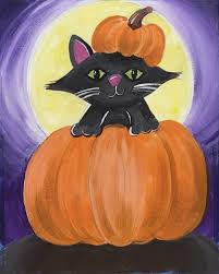 Draw cat eyes on pumpkin with white craft pen. Halloween Cat Acrylic Painting Online Tutorial