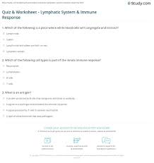 Quiz Worksheet Lymphatic System Immune Response Study Com