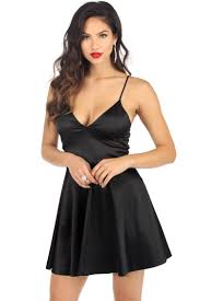 Black Satin Skater Dress Windsorcloud Satin Cocktail Dress Satin Skater Dress Flirty Dresses