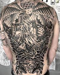 Fullback Backpiece By Lukebish0p Blacktoptattooing Artist Blacktoptattooing Traditional Tattoo Chest Piece Tattoos Back Piece Tattoo