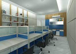Pada foto di atas pilihan furniturnya memiliki bentuk rumah kantor modern minimalis meja rak susun. Desain Kantor Modern Radea