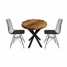 Ceviz Cafe Masasi Ve Siyah Tel Sandalye Ates Wood