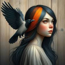 Crow And Girl Canvas Print