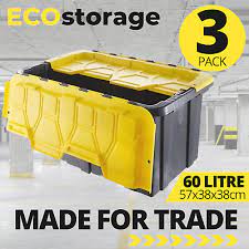 These bins provide easy access to the parts inside and are extremely heavy duty. 3 X Heavy Duty Stackable Plastic Storage Tub 60l Garage Utility Storage Bins Box Ebay