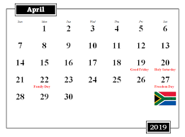 South Africa 2019 April Calendar Southafrica Calendar 2019calendar Holiday Calendar 2019 Calendar Calendar