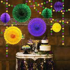 Buy 9pcs Gold Purple And Green Decorations For Party Centerpiece Glitter Circle Garlands Banner Paper Fan Pom Poms For Fat Tuesday Mardi Gras Theme Celebration Baby Shower Birthday Easter Party Supplies Online In Usa B07n7n3ycq
