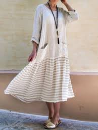 Buy Casual Dresses Fall Dresses For Women At Justfashionnow Online Shopping Justfashionnow Casual Dresses Daytime Crew Neck Casual Patch 3 4 Casual Cotton Dress