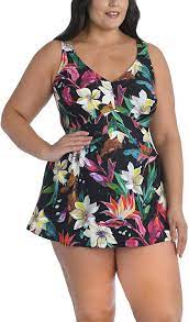 Maxine Of Hollywood Women S Plus Size V Neck Swim Dress One Piece Swimsuit At Amazon Women S Clothing Store