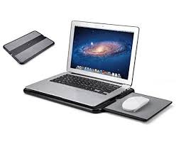 Abovetek Portable Laptop Lap Desk W Retractable Left Right Mouse Pad Tray Non Slip Heat Shield Tablet Notebook Computer Stand Table W Sturdy Stable Cooler Wo Dengan Gambar