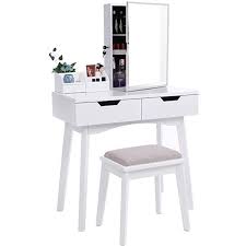 Amazon Com Furnishings 2 Piece Vanity Set With Hidden Mirror Storage And Lift Top Stool Hooks In 2020 Make Up Desk Vanity Makeup Table Vanity Vanity Set With Mirror