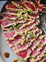 Carpaccio De Thon Mi Cuit Marine Au Soja Et Sesame Recettes De Cuisine Recette Poisson Recette Asiatique