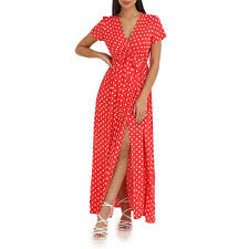 Du style mini, midi ou maxi, le pois se porte sur toutes les longueurs. Robe Longue Rouge A Pois Femme Pas Cher La Modeuse