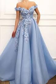 Charming 3d Floral Light Blue Off The Shoulder Long Prom Dresses Formal Evening Dress Gowns Ld1888 Laurafashionshop P 2020 Balo Elbisesi Elbiseler Balo Elbiseleri