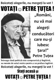 Pentru că pun teme mișto pe agenda parlamentului indrazneste sa votezi oameni noi, chiar daca nu sunt mai buni decat altii. BoicotaÅ£i Alegerile Nu MergeÅ£i La Vot StaÅ£i AcasÄƒ Si VotaÅ£i Petre Å£uÅ£ea Bucovina ProfundÄƒ