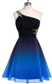 A Line Ombre Blue And Black Homecoming Dresses One Shoulder Short Prom Dresses Homecoming Dresses Cute Prom Dresses Homecoming Dresses Short Pretty Prom Dresses