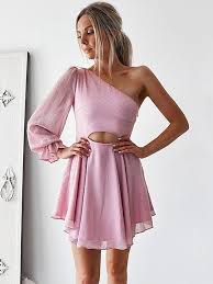 Short Mini A Line Princess Long Sleeves One Shoulder Chiffon Dresses Lace Homecoming Dresses Homecoming Dresses Short Cheap Cheap Homecoming Dresses