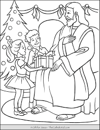 A man writing bibilcal texts coloring book. A Gift For Jesus Christmas Coloring Page Thecatholickid Com