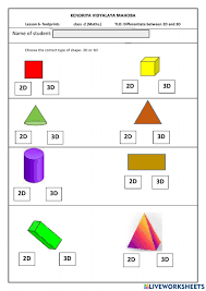 difference between 2d and 3d shapes worksheet