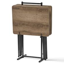 Mainstays 5 Piece Folding Tray Table Set With Stand Rustic Brown Walmart Com In 2020 Tv Tray Table Tray Table Rustic Table