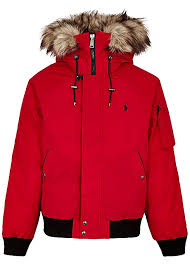 Per te un'ampia scelta di prodotti: Polo Ralph Lauren Red Faux Fur Trimmed Shell Bomber Jacket Harvey Nichols