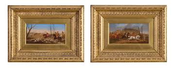 Lot - John Alfred Wheeler, Senior (British, 1821-1903), Pair of Fox Hunting Scenes: "The Chase" and "The Kill," 19th c., Each- H.- 4 1/4 in., W.- 8 in., Framed- H.- 10 3/4 in., W.- 14 1/2 in. (2 Pcs.)