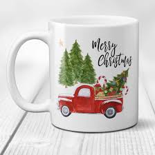 Red Christmas Truck Ceramic Coffee Mug Merry Christmas Mug Vintage Red Truck With Christmas Tree Christmas Gif Christmas Truck Gifts In A Mug Christmas Mugs