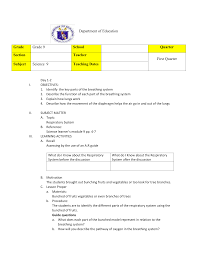Respiratory System Lesson Plan Sample