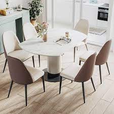 Modern Leaf Extendable Stone Dining Table Carbon Steel Base Dining Table Modern Round Dining Room Stone Dining Table