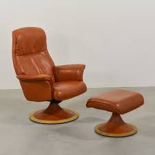 Rc073 •chair is 27w x 30d x 35h; Berg Furniture Lounge Chair With Ottoman In Cognac Leather 137438