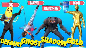 Fortnite comes with different emotes (dances) that will allow users to express themselves uniquely on the battlefield. Ghost Vs Shadow Vs Gold Vs All Built In Vs Icon Vs Marvel Vs Dc Fortnite Marvel Vs Marvel Vs Dc Marvel
